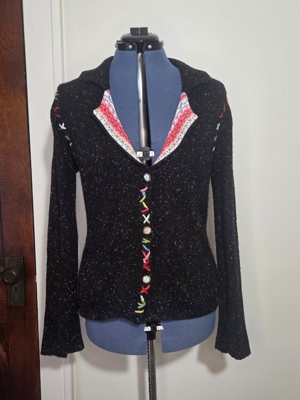 Christopher & Banks Y2K Black Rainbow Donegal Sweater Blazer Cardigan